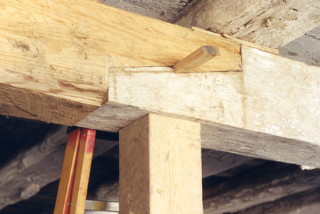 Repair detail, splice connection, Dahlgren Street barn restoration.