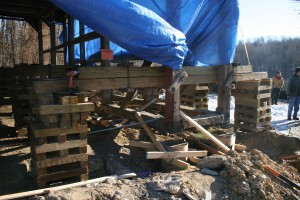 Frame Rigged and Lifted -- Foundation Piers Formed