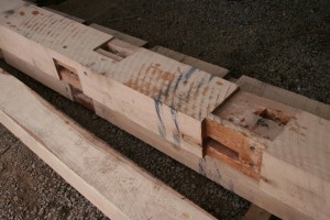 A closer view of the bearing shoulders and spline mortises in a post.