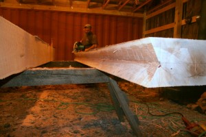 Cutting these begins with creating the valley cut in the top of the rafter itself.  These planes represent the inner edges of the two roof planes which intersect at this rafter.