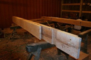 The ridge timbers are made quite strong as the rafters are suspended from it so it carries a great deal of the roof load.  Timber cross section is 8" x 14".
