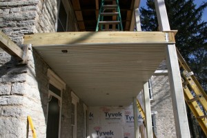 We're installing a new traditional porch ceiling of double-beaded 2" boards which are spaced slightly apart to allow good airflow through the porch framing to promote drying if any moisture enters the porch floor.