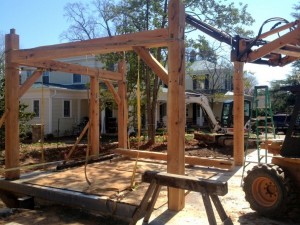 First "box" erected.  Now as we raise the frame, each new piece is stabilized by the already standing sections.