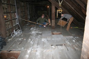 When the work starts 45 feet up in the air, just getting tools and materials into the work space is a challenge!